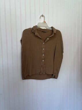 Grade & Gather Brown Button-Up linen cotton  Shirt - Medium